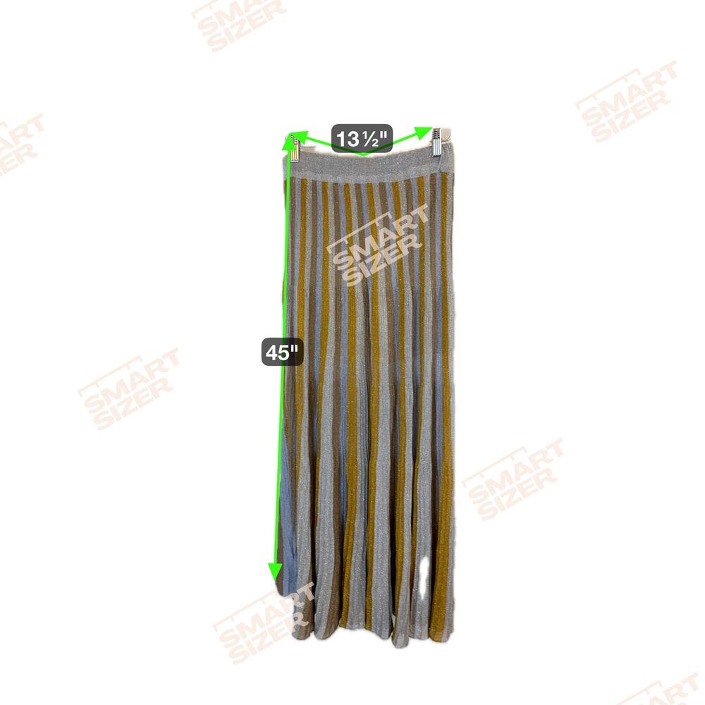 New HAPPY SHEEP Multi-Color Metallic Gold Silver Striped Pleated Maxi Skirt Sz S - Picture 11 of 11